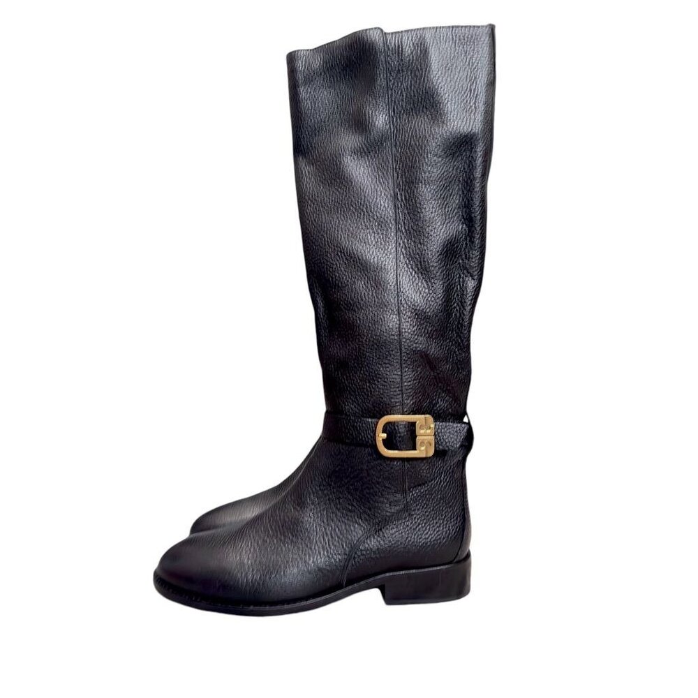Tory Burch Black Leather Riding Boots With Gold Buckle Size 6.5 NWOB $595